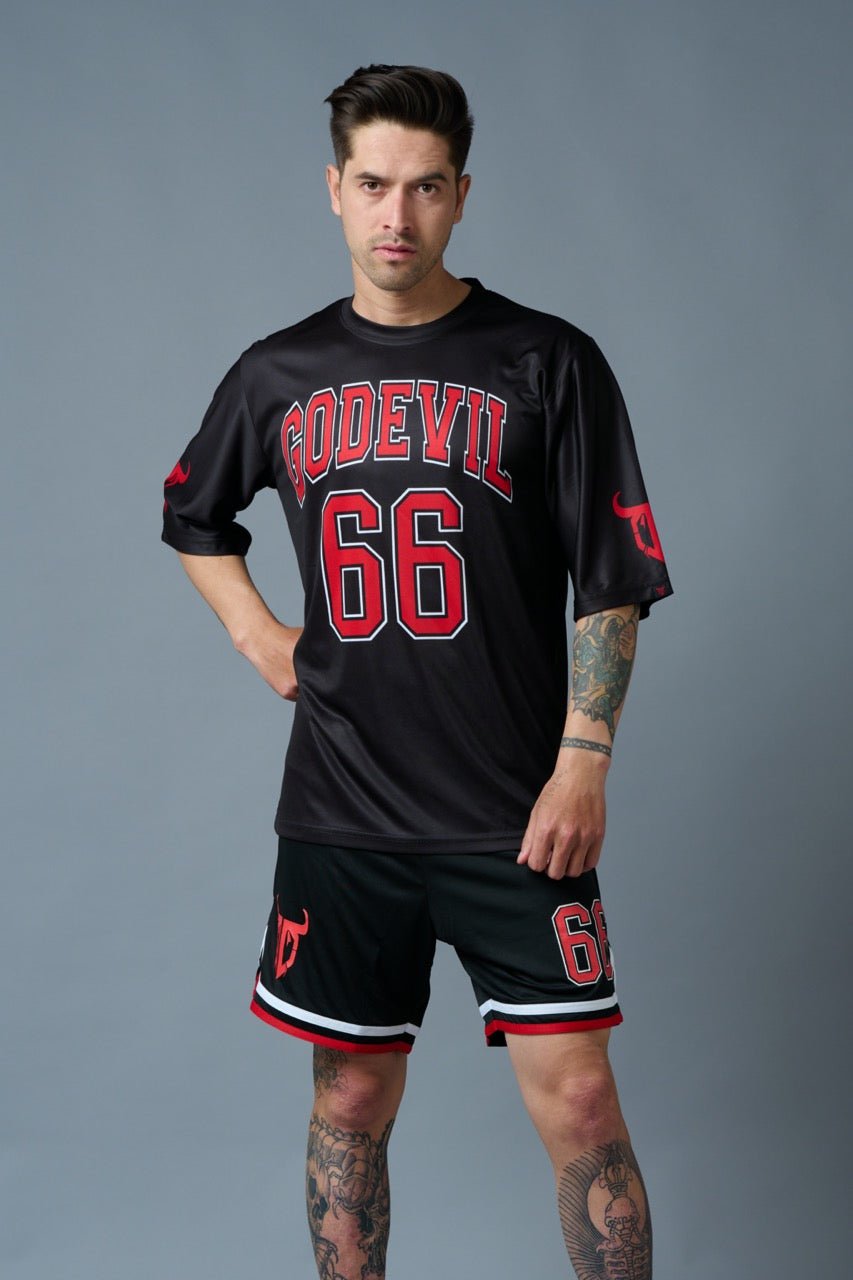 Go Devil 66 Red Printed Black Polyester Co-ord Set for Men - Go Devil