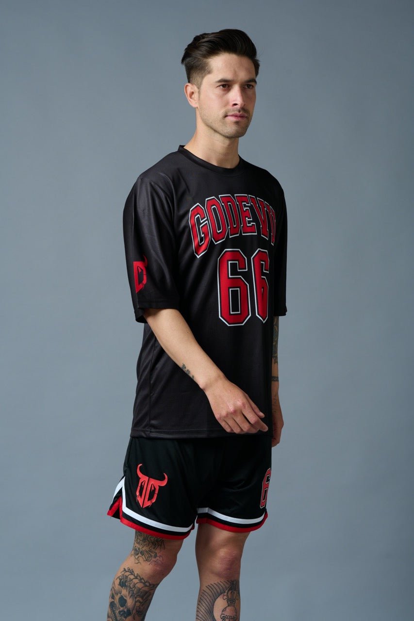 Go Devil 66 Red Printed Black Polyester Co-ord Set for Men - Go Devil