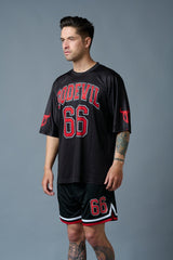 Go Devil 66 Red Printed Black Polyester Co-ord Set for Men - Go Devil