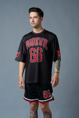 Go Devil 66 Red Printed Black Polyester Co-ord Set for Men - Go Devil