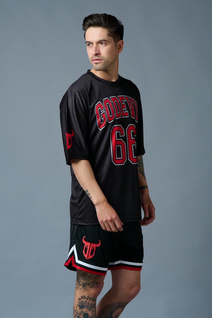 Go Devil 66 Red Printed Black Polyester Co-ord Set for Men - Go Devil