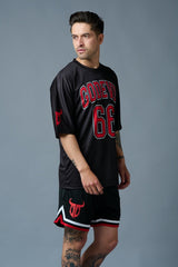 Go Devil 66 Red Printed Black Polyester Co-ord Set for Men - Go Devil