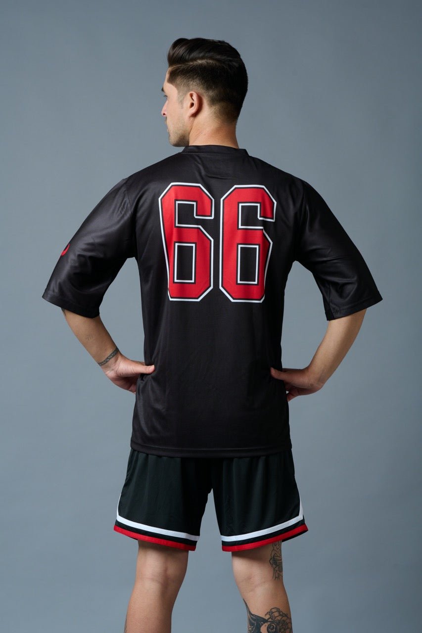 Go Devil 66 Red Printed Black Polyester Co-ord Set for Men - Go Devil