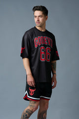 Go Devil 66 Red Printed Black Polyester Co-ord Set for Men - Go Devil