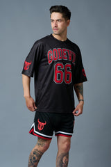 Go Devil 66 Red Printed Black Polyester Co-ord Set for Men - Go Devil