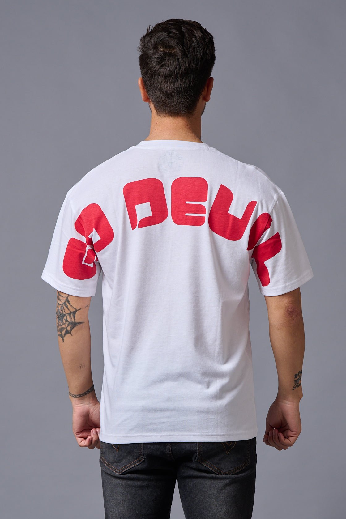 Go Devil (in Red) Printed White Oversized T-Shirt for Men - Go Devil