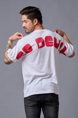 Go Devil (in Red) Printed White Oversized T-Shirt for Men - Go Devil