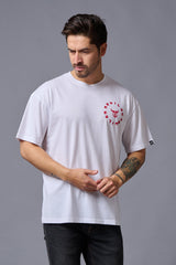 Go Devil (in Red) Printed White Oversized T-Shirt for Men - Go Devil