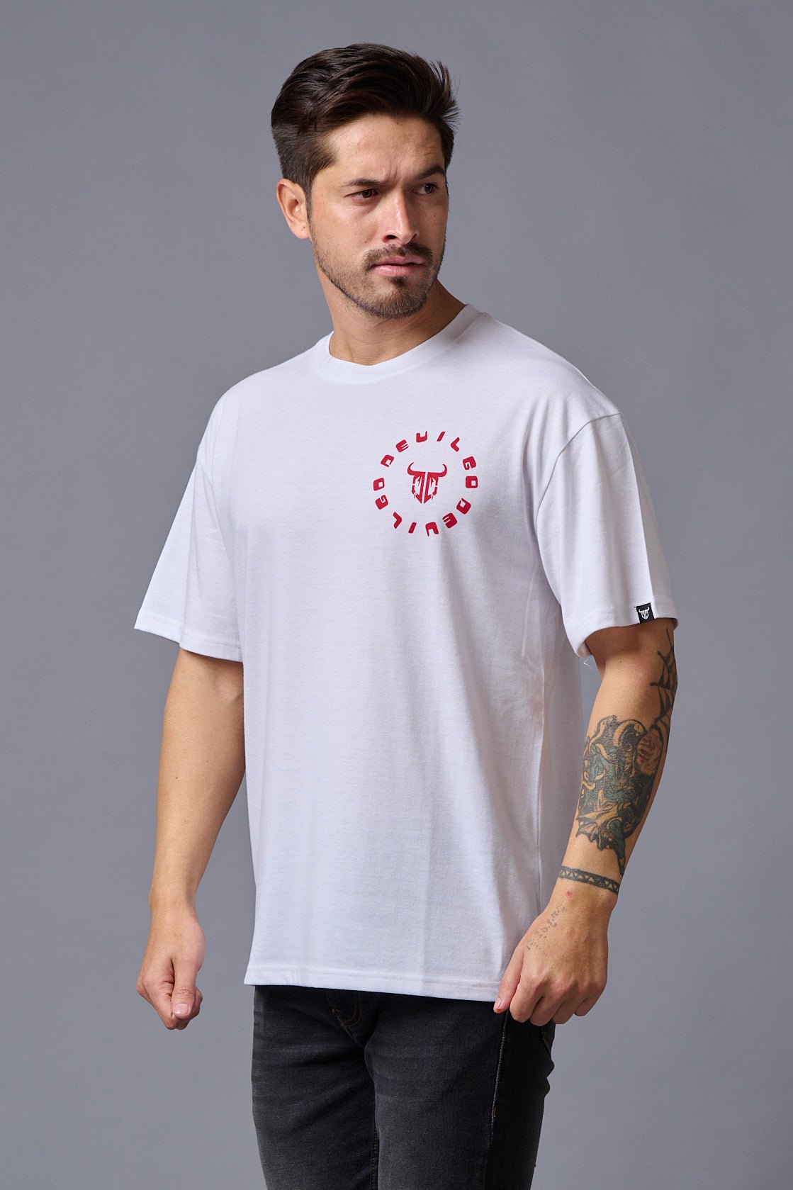 Go Devil (in Red) Printed White Oversized T-Shirt for Men - Go Devil