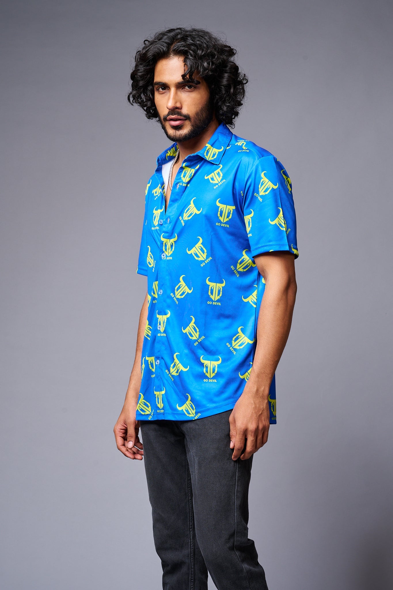 Go Devil Logo Printed Blue Shirt for Men - Go Devil