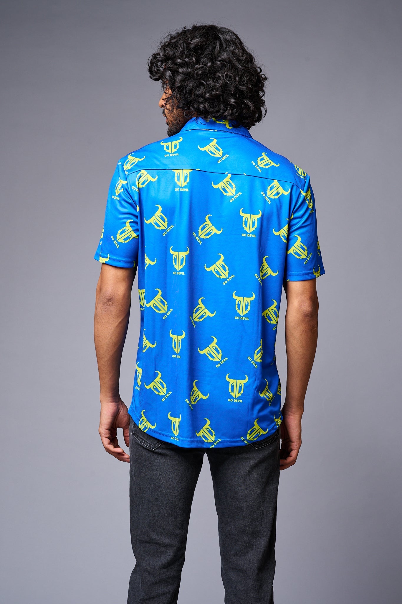 Go Devil Logo Printed Blue Shirt for Men - Go Devil