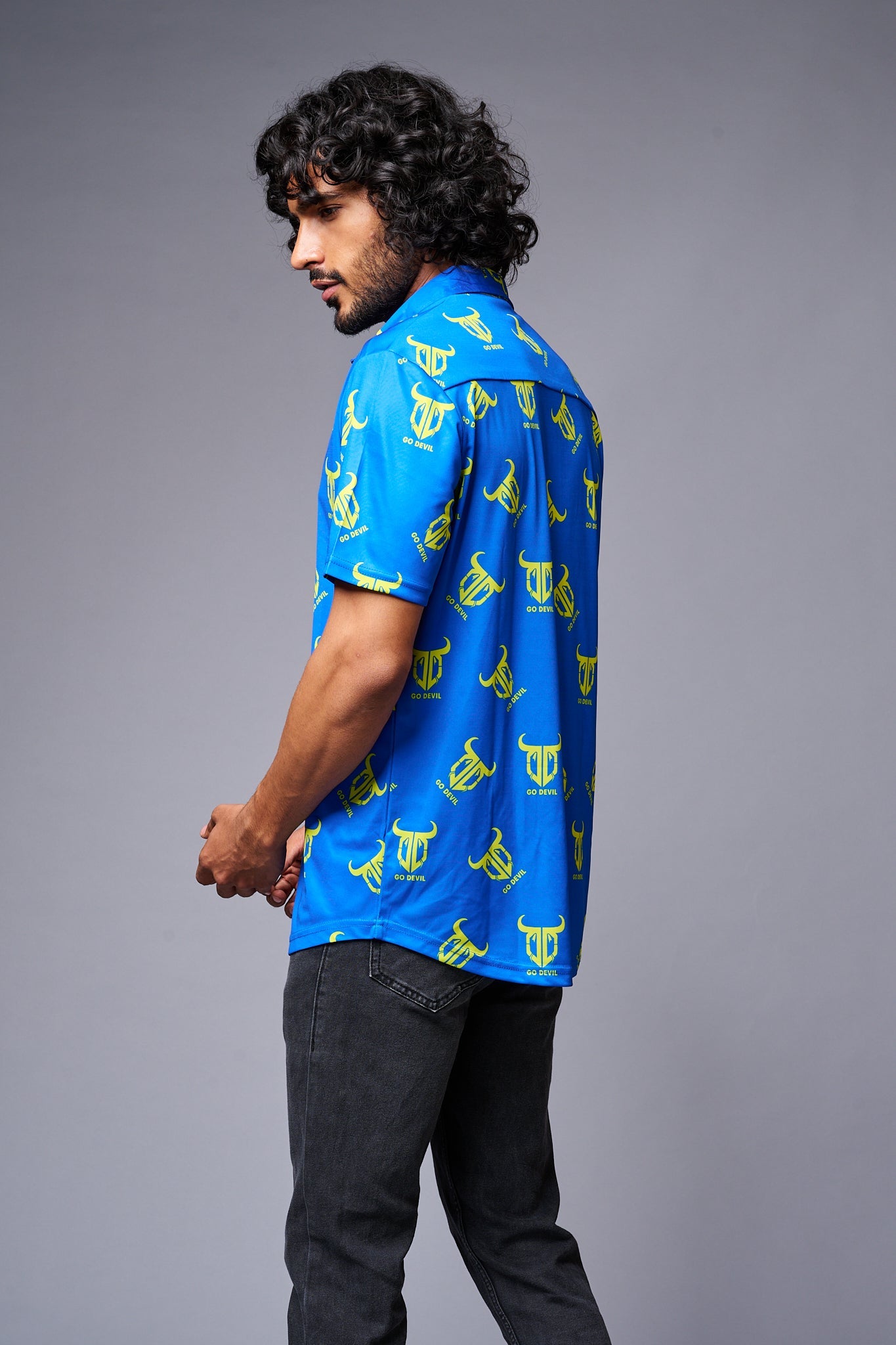 Go Devil Logo Printed Blue Shirt for Men - Go Devil