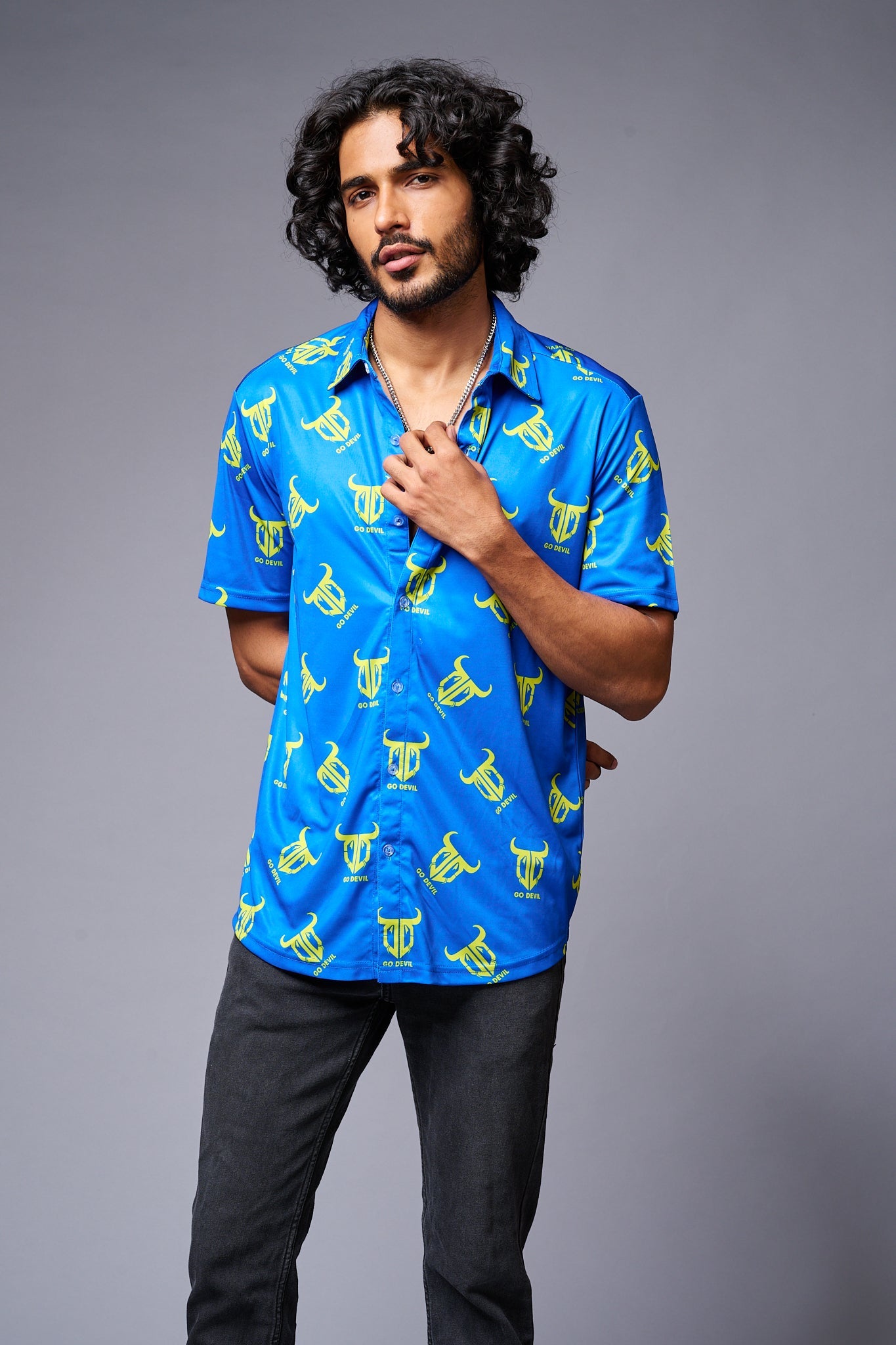 Go Devil Logo Printed Blue Shirt for Men - Go Devil