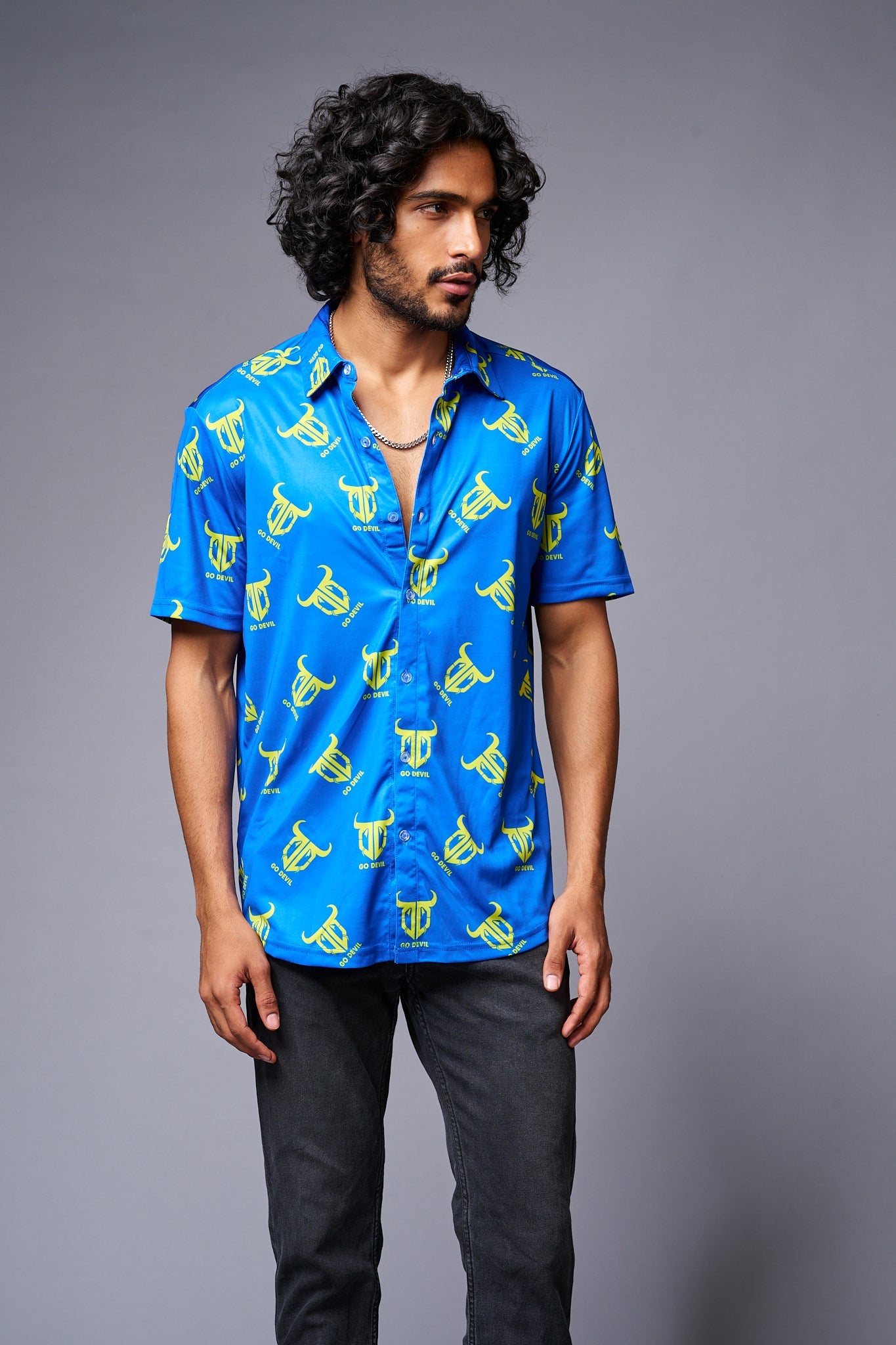 Go Devil Logo Printed Blue Shirt for Men - Go Devil