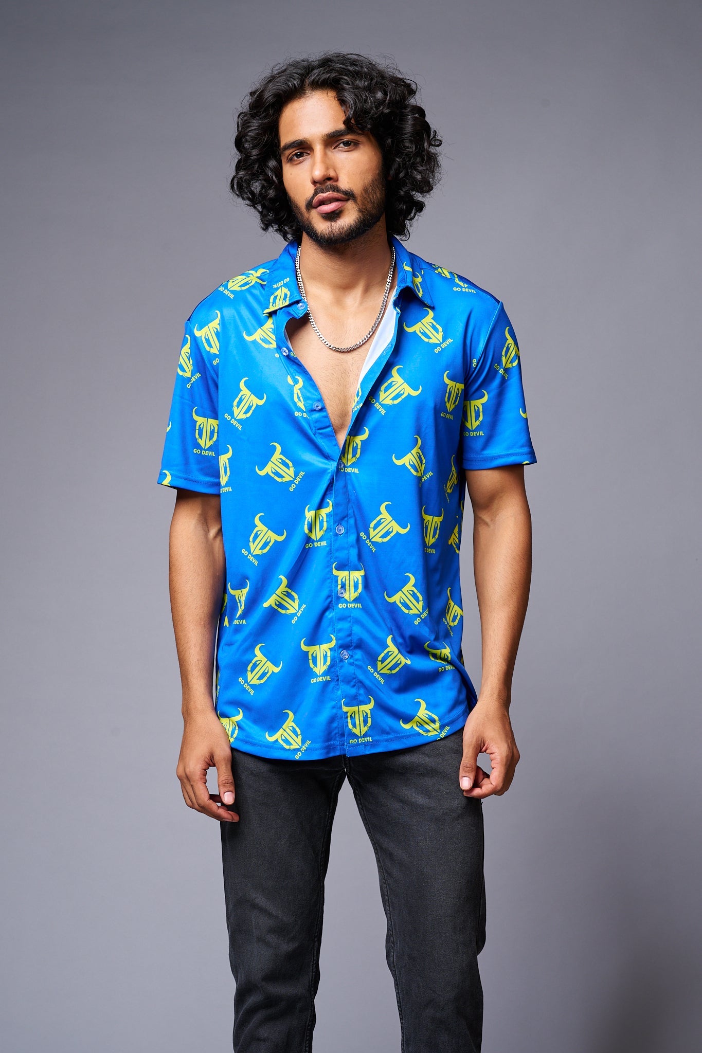Go Devil Logo Printed Blue Shirt for Men - Go Devil