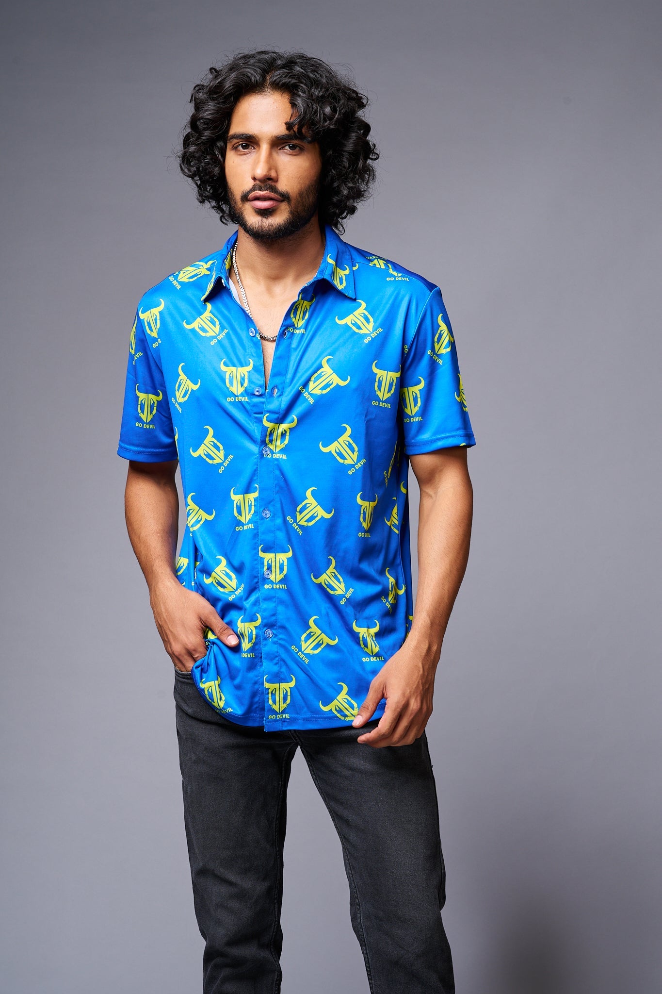 Go Devil Logo Printed Blue Shirt for Men - Go Devil