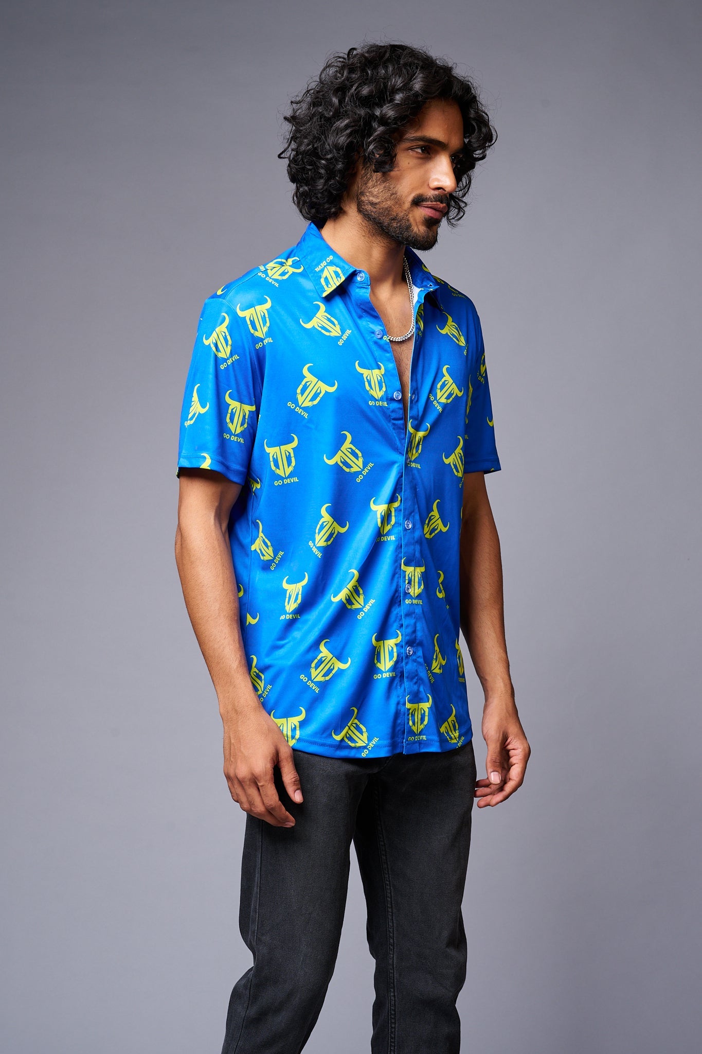 Go Devil Logo Printed Blue Shirt for Men - Go Devil
