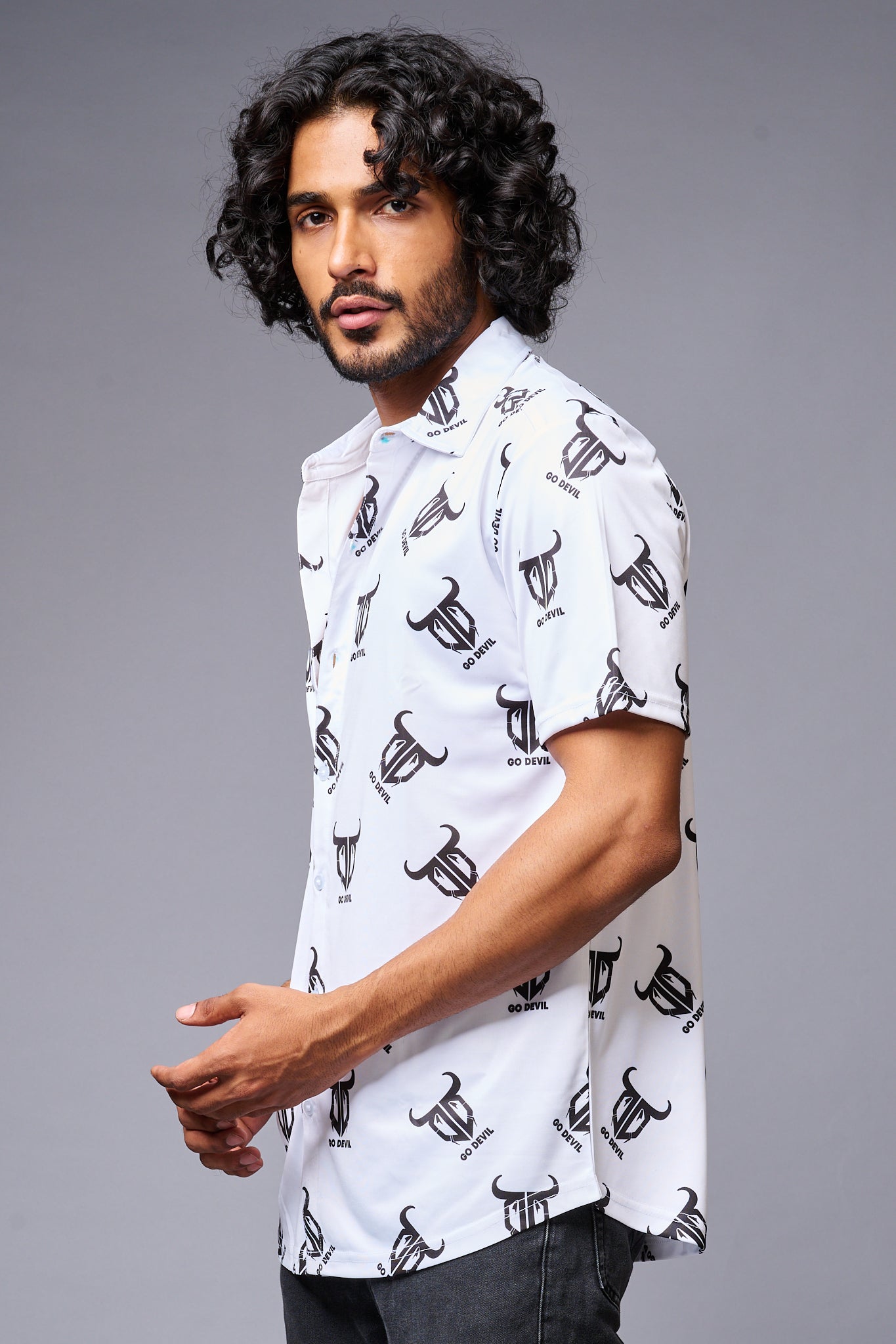 Go Devil Logo Printed Whtie Shirt for Men - Go Devil