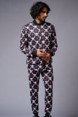 Go Devil Logo White Skull Printed Black Bomber Style Jacket with Pant Co-ord Set for Men - Go Devil