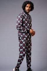Go Devil Logo White Skull Printed Black Bomber Style Jacket with Pant Co-ord Set for Men - Go Devil