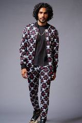 Go Devil Logo White Skull Printed Black Bomber Style Jacket with Pant Co-ord Set for Men - Go Devil