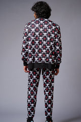 Go Devil Logo White Skull Printed Black Bomber Style Jacket with Pant Co-ord Set for Men - Go Devil