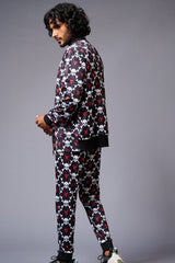 Go Devil Logo White Skull Printed Black Bomber Style Jacket with Pant Co-ord Set for Men - Go Devil