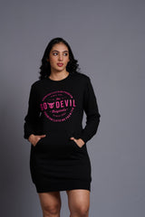 Go Devil Originals (in Pink) Printed Black Sweatdress for Women - Go Devil