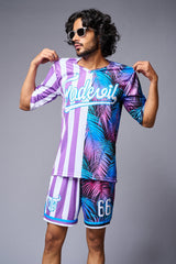 Go Devil Printed Stripe Pink & Blue Co-ord Set for Men - Go Devil