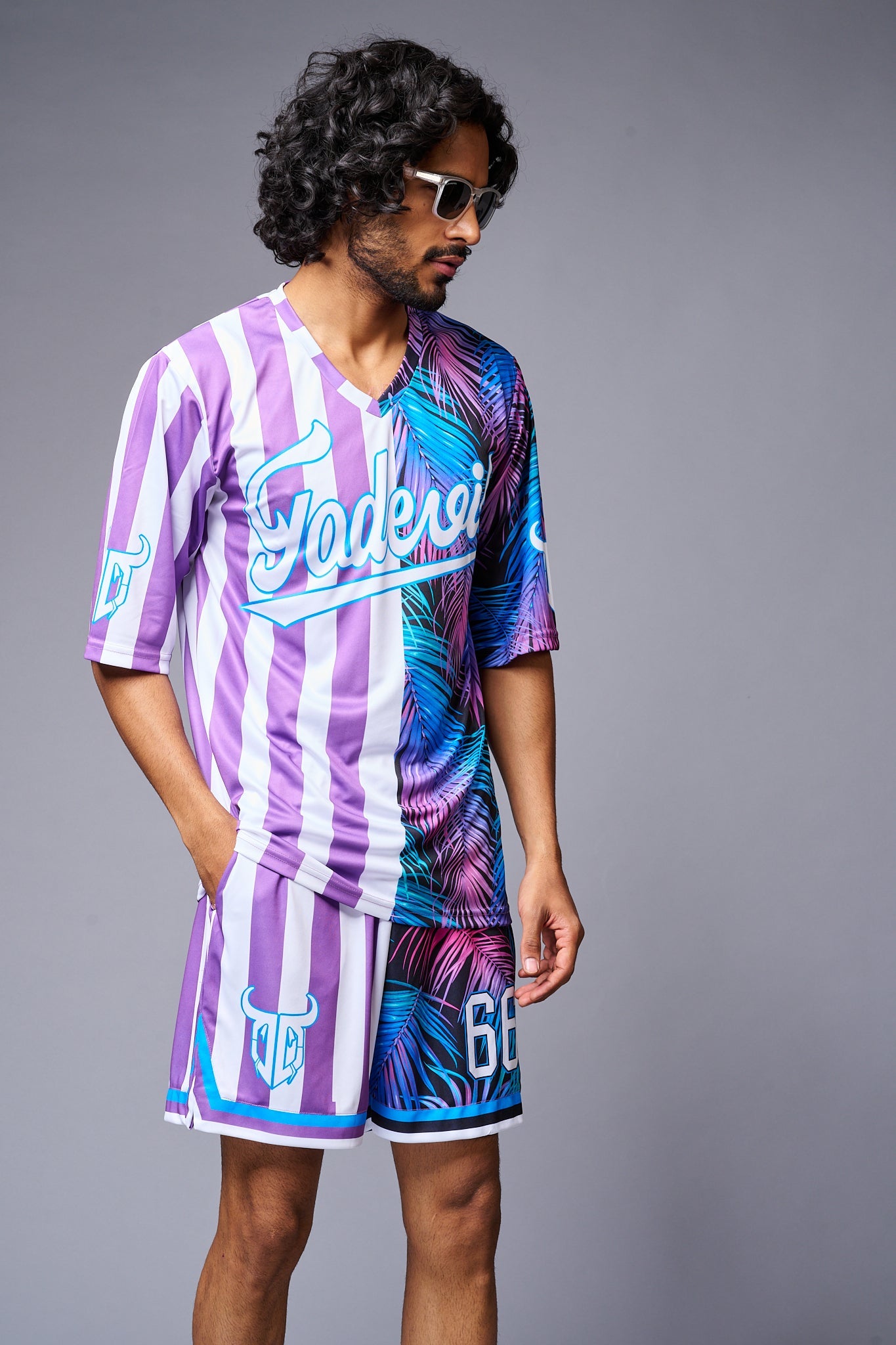 Go Devil Printed Stripe Pink & Blue Co-ord Set for Men - Go Devil