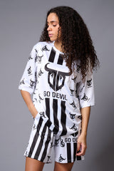 Go Devil with Logo (in Black) Printed White Co-ord Set for Women - Go Devil
