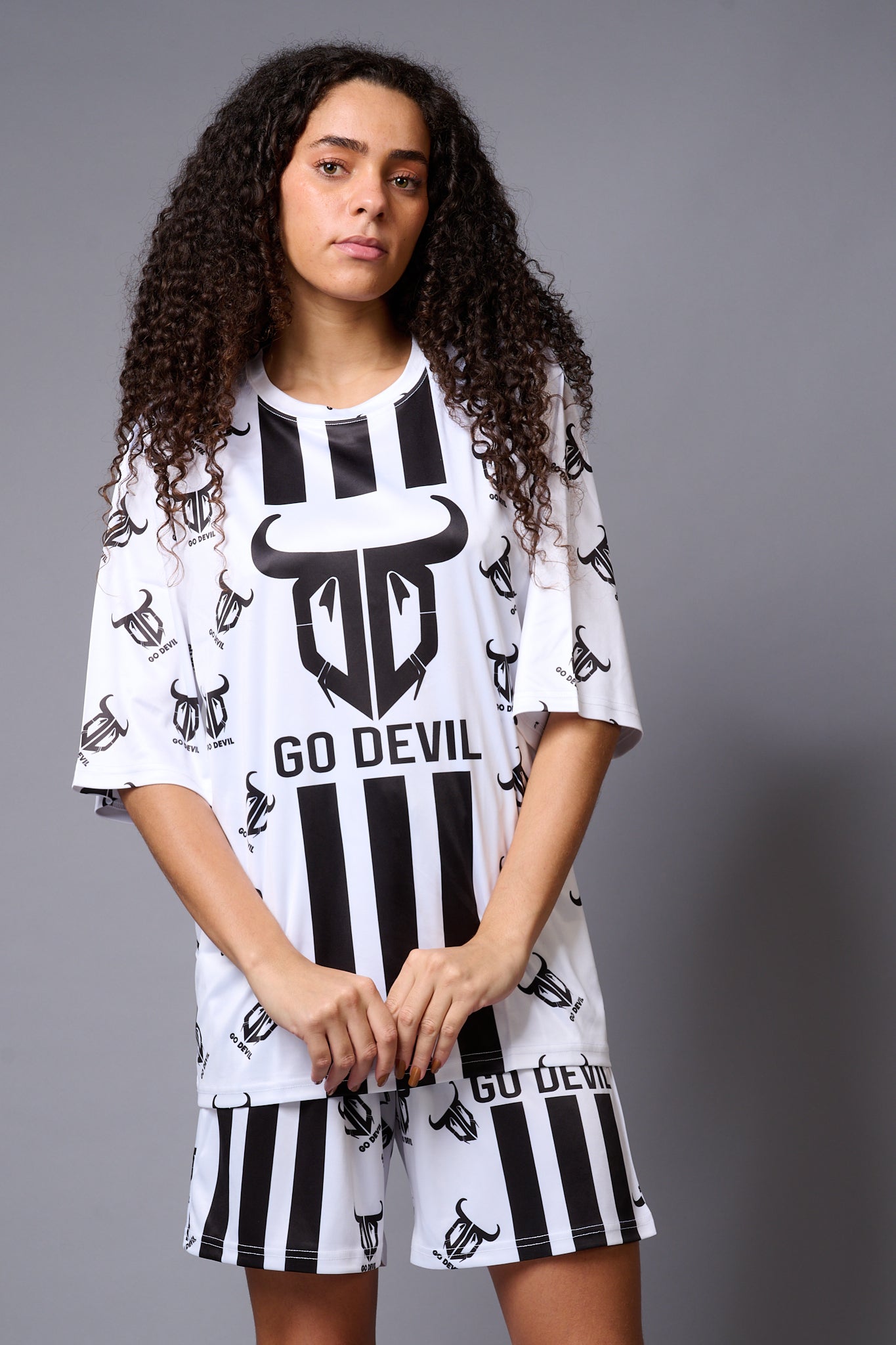 Go Devil with Logo (in Black) Printed White Co-ord Set for Women - Go Devil