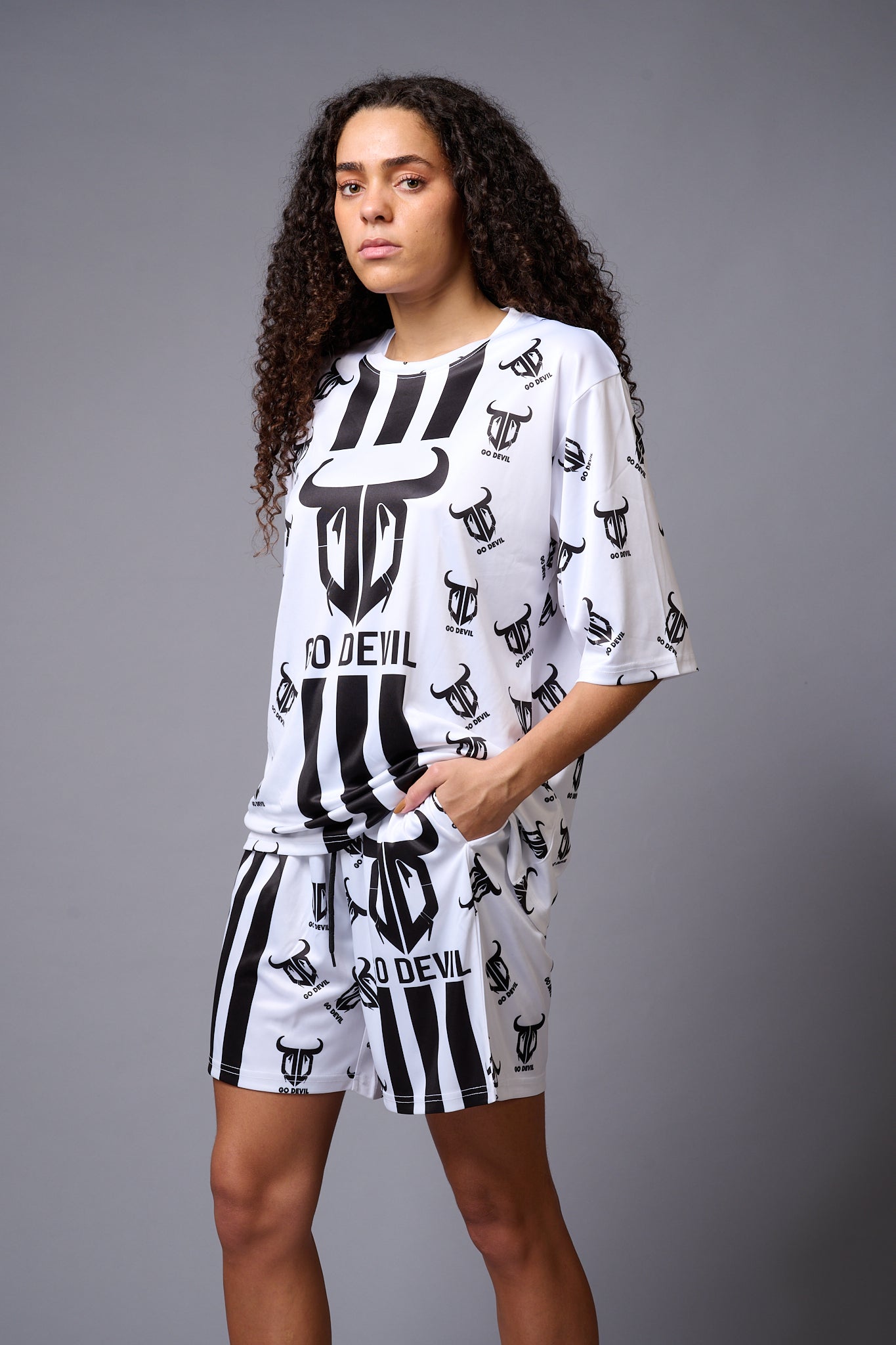 Go Devil with Logo (in Black) Printed White Co-ord Set for Women - Go Devil