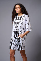 Go Devil with Logo (in Black) Printed White Co-ord Set for Women - Go Devil