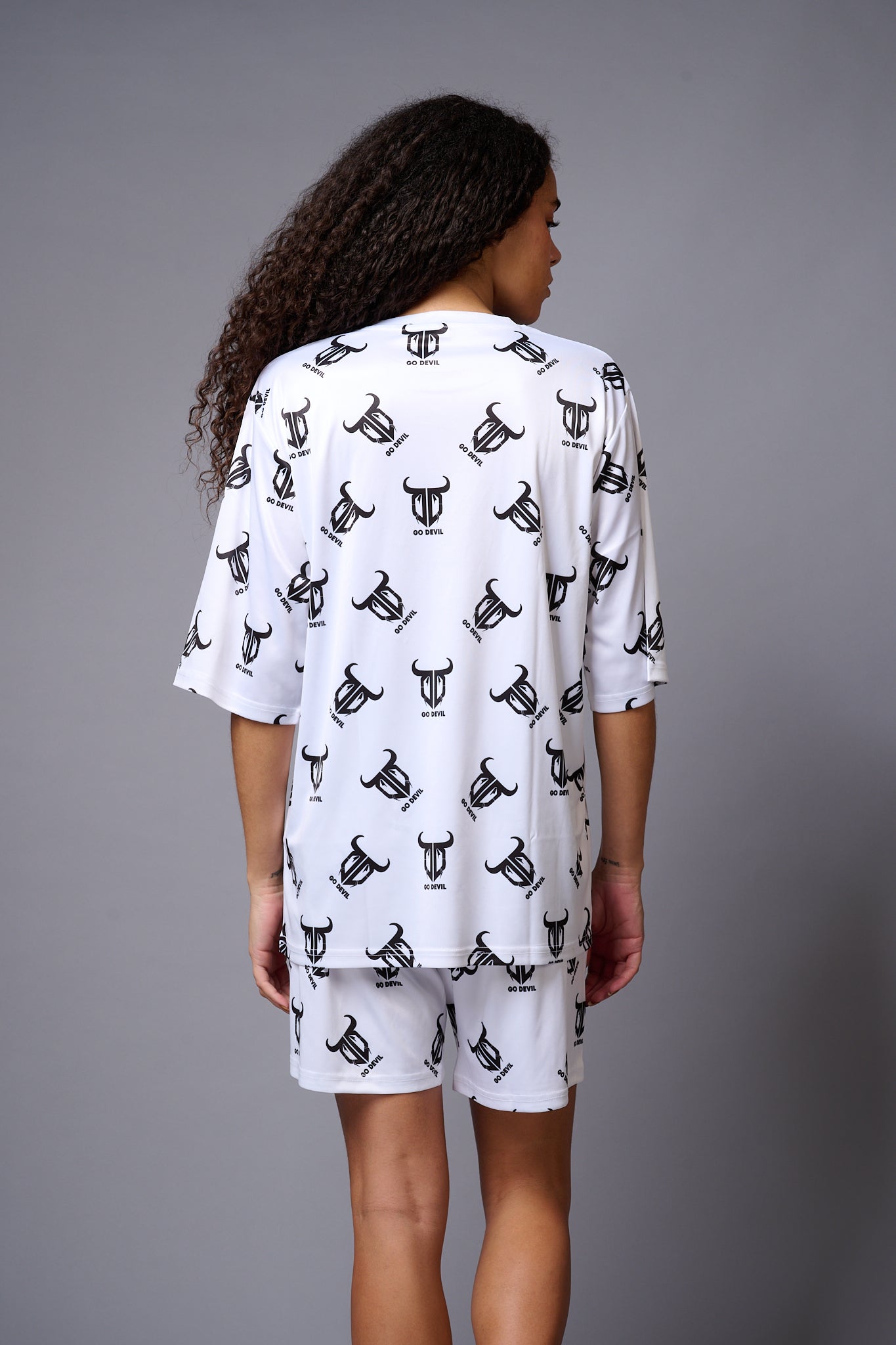 Go Devil with Logo (in Black) Printed White Co-ord Set for Women - Go Devil