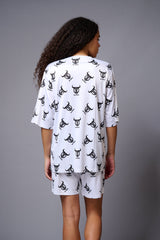 Go Devil with Logo (in Black) Printed White Co-ord Set for Women - Go Devil