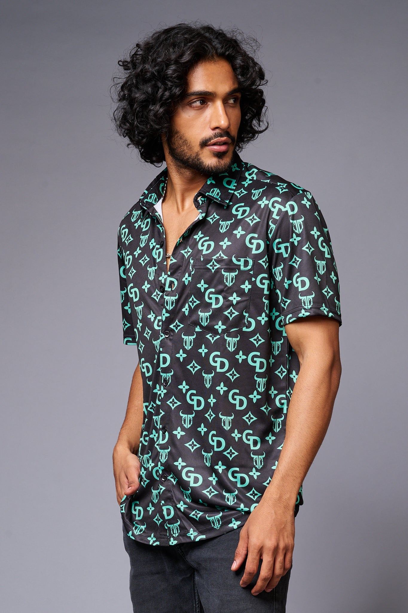 Go Devil with Logo (in Green) Printed Black Shirt for Men - Go Devil