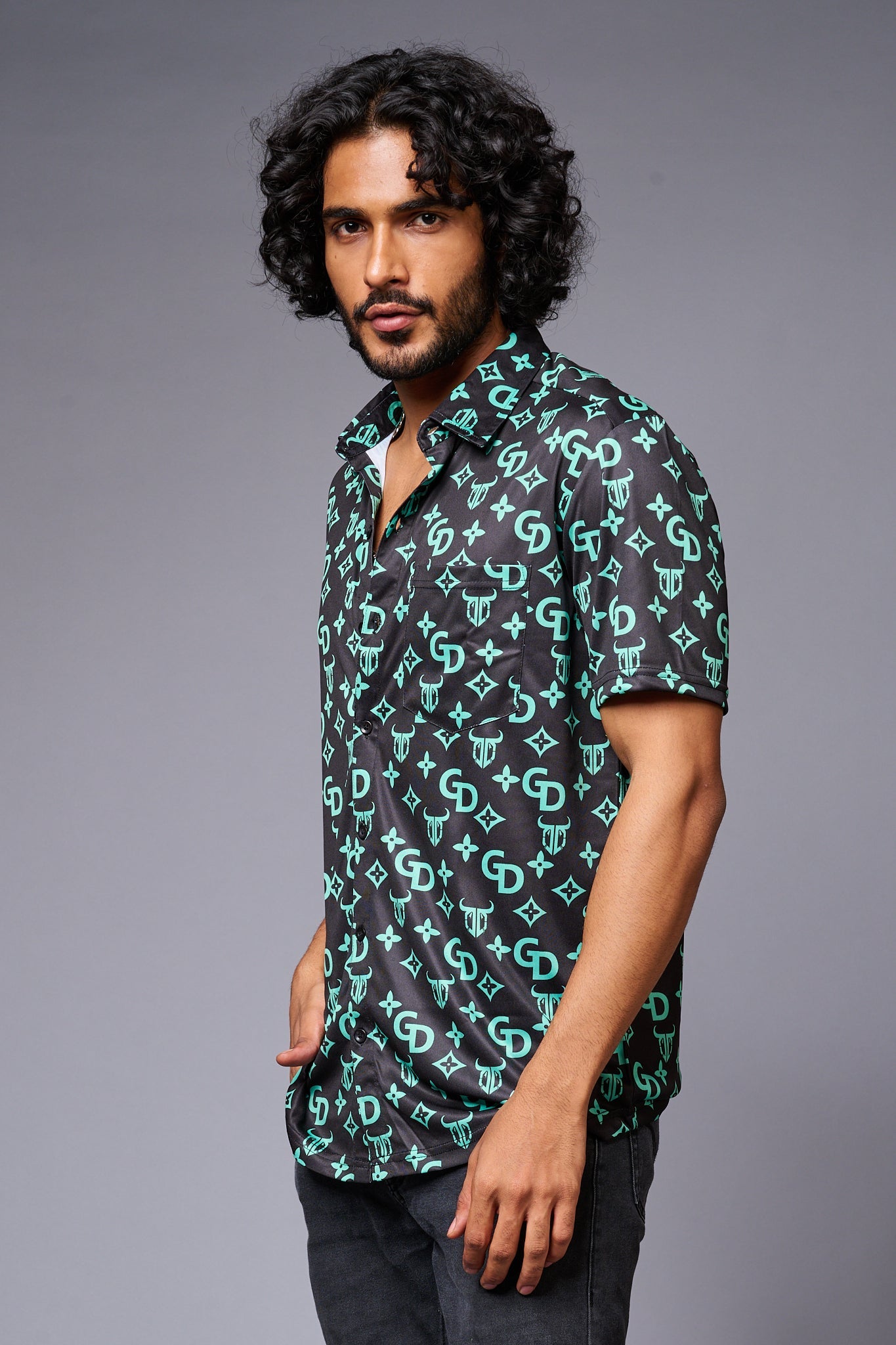 Go Devil with Logo (in Green) Printed Black Shirt for Men - Go Devil