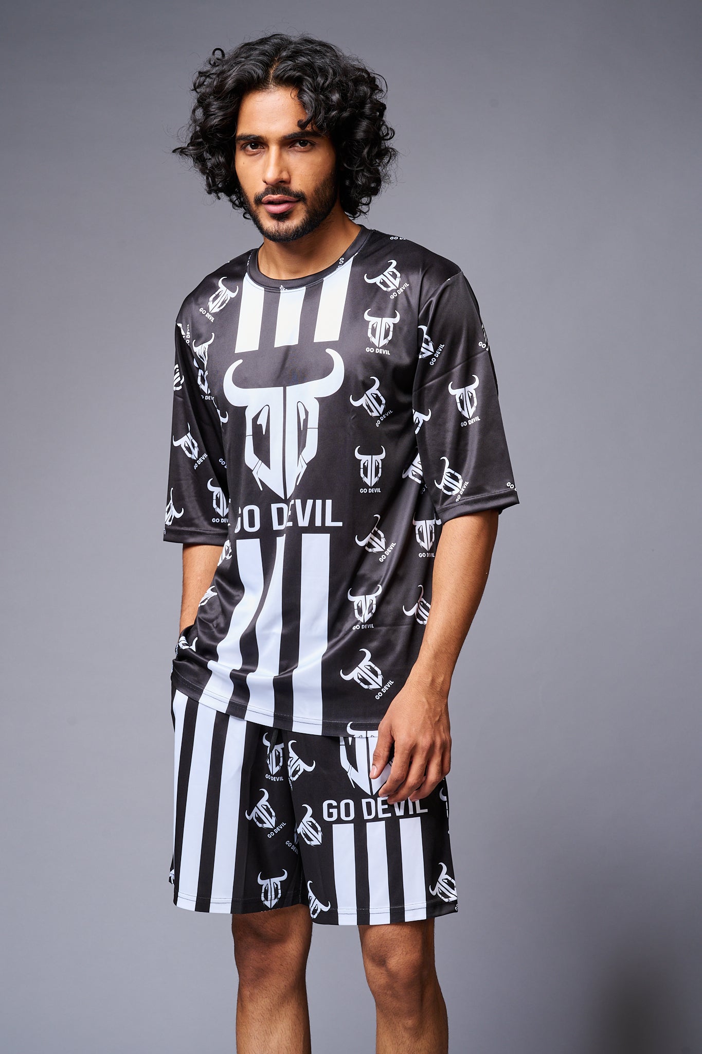 Go Devil With Logo Printed Black Co-ord Set for Men - Go Devil