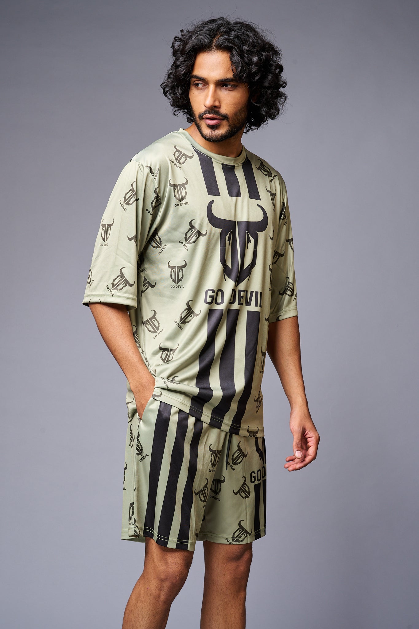 Go Devil With Logo Printed Green Co-ord Set for Men - Go Devil