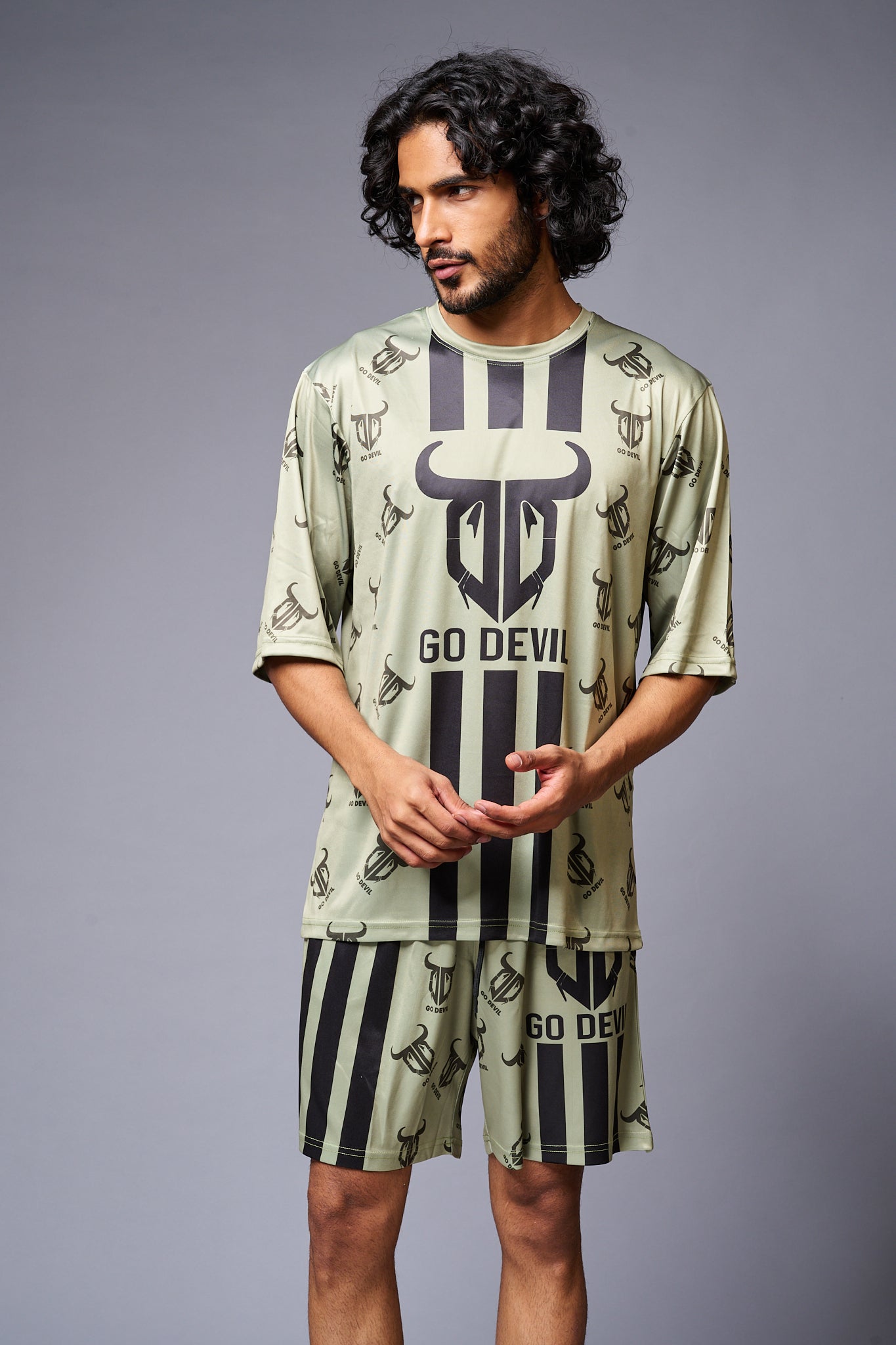 Go Devil With Logo Printed Green Co-ord Set for Men - Go Devil