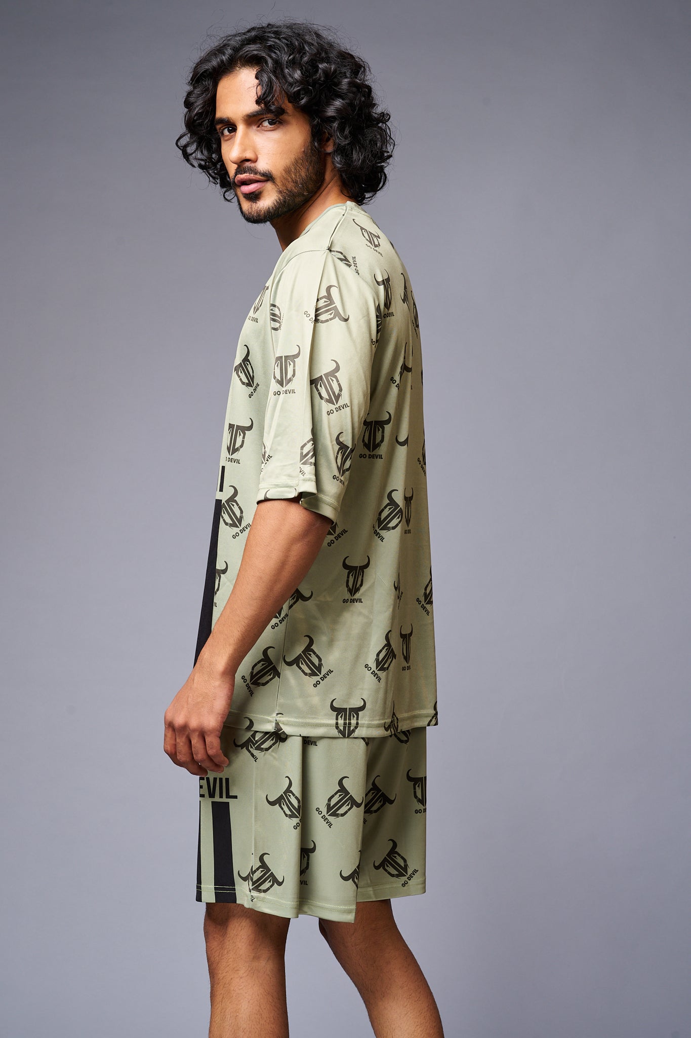 Go Devil With Logo Printed Green Co-ord Set for Men - Go Devil