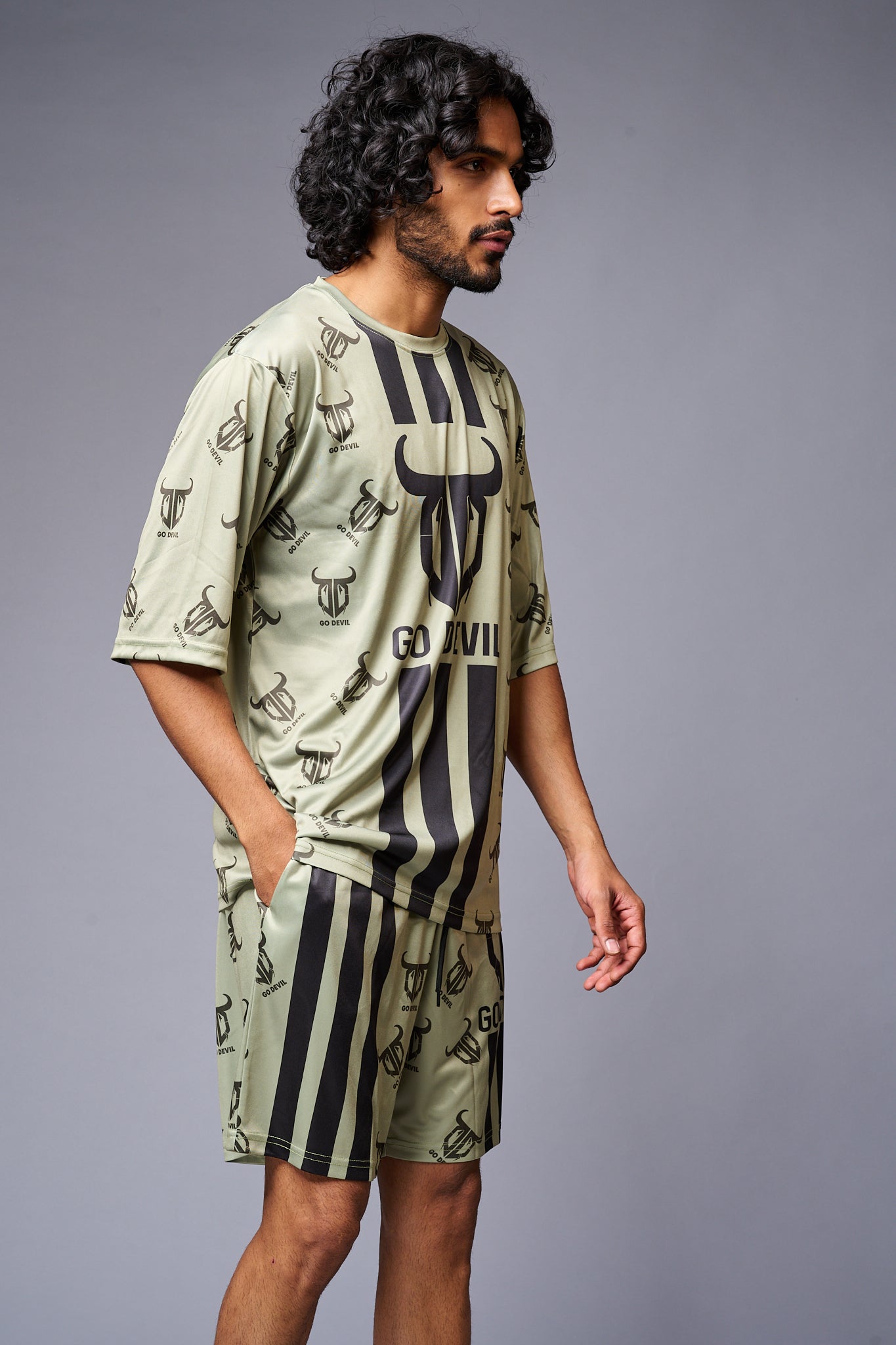 Go Devil With Logo Printed Green Co-ord Set for Men - Go Devil