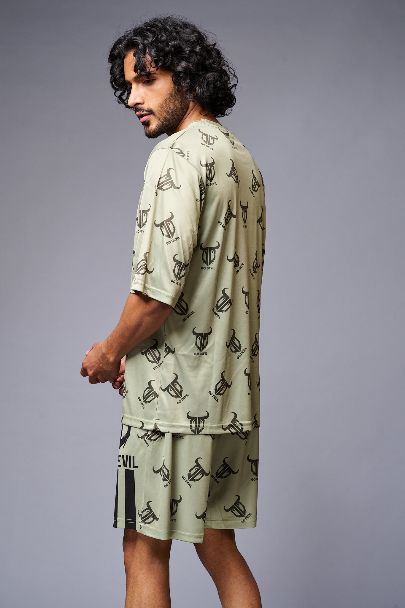 Go Devil With Logo Printed Green Co-ord Set for Men - Go Devil