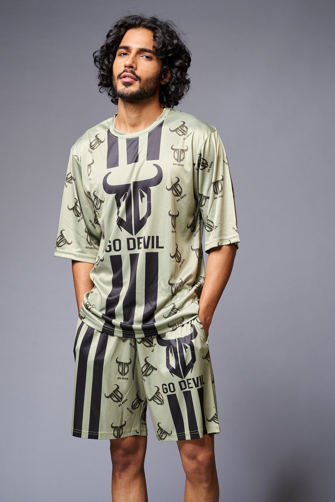 Go Devil With Logo Printed Green Co-ord Set for Men - Go Devil
