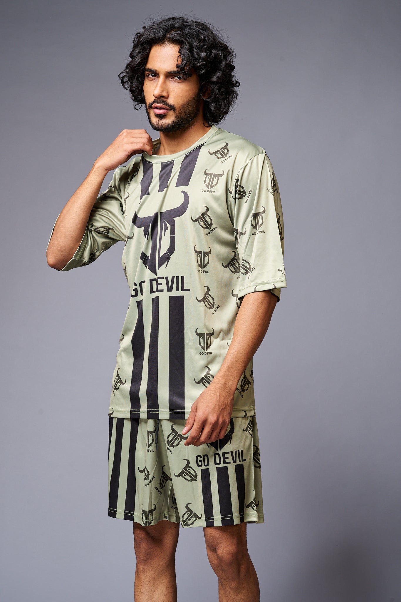 Go Devil With Logo Printed Green Co-ord Set for Men - Go Devil