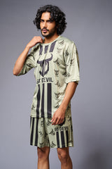 Go Devil With Logo Printed Green Co-ord Set for Men - Go Devil