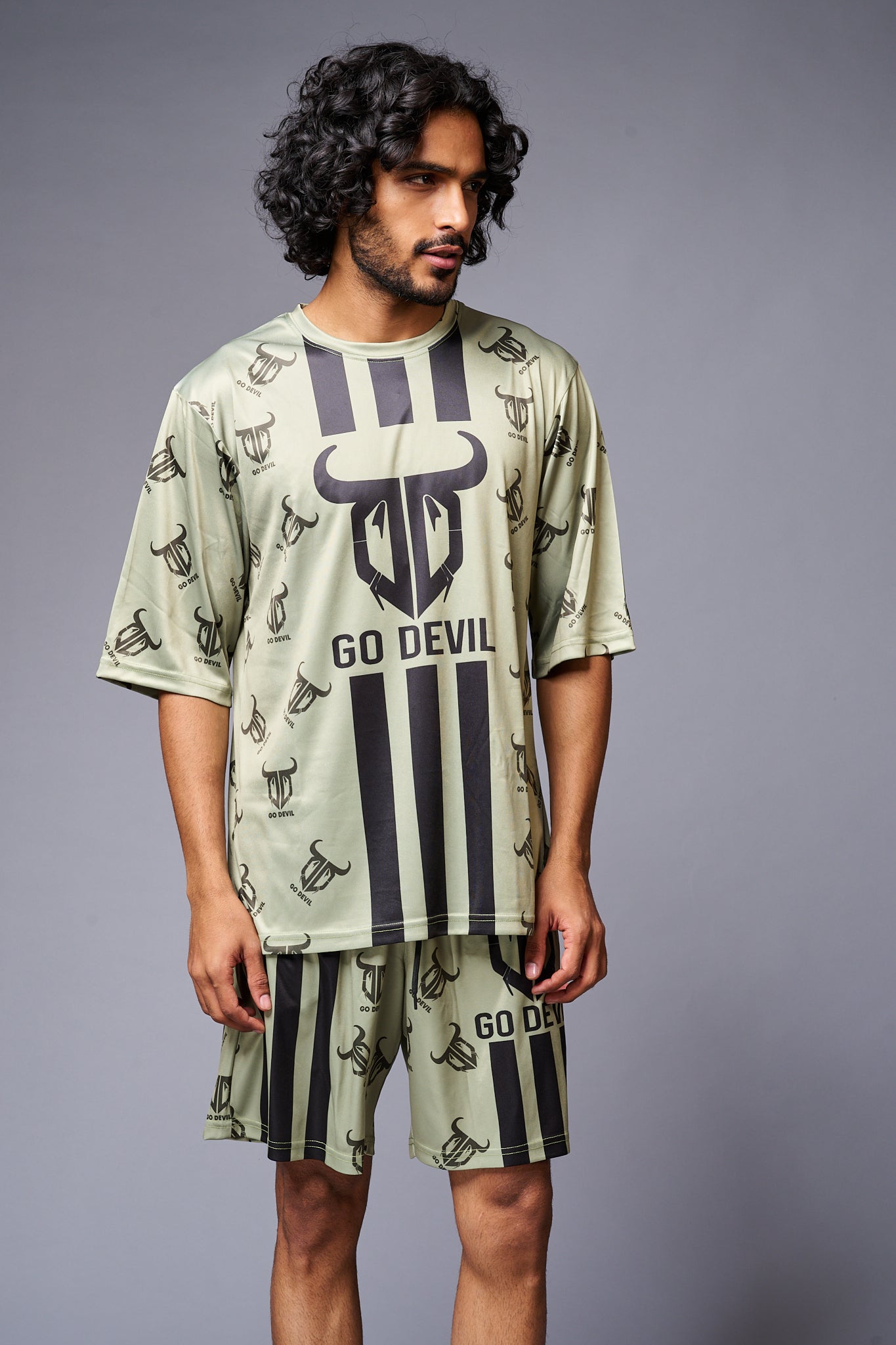 Go Devil With Logo Printed Green Co-ord Set for Men - Go Devil