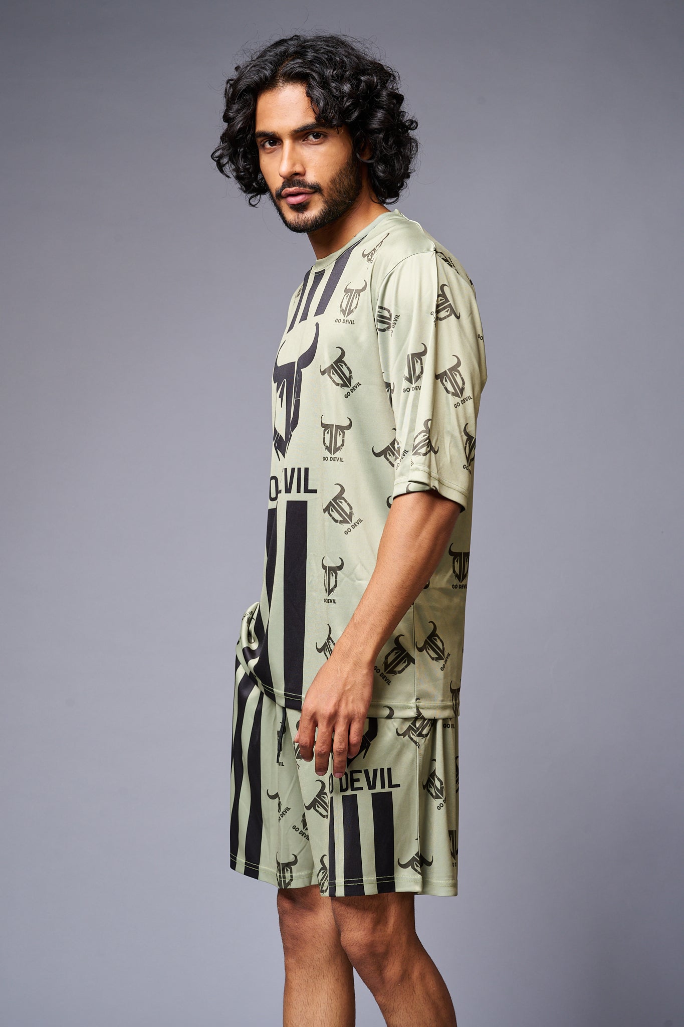 Go Devil With Logo Printed Green Co-ord Set for Men - Go Devil