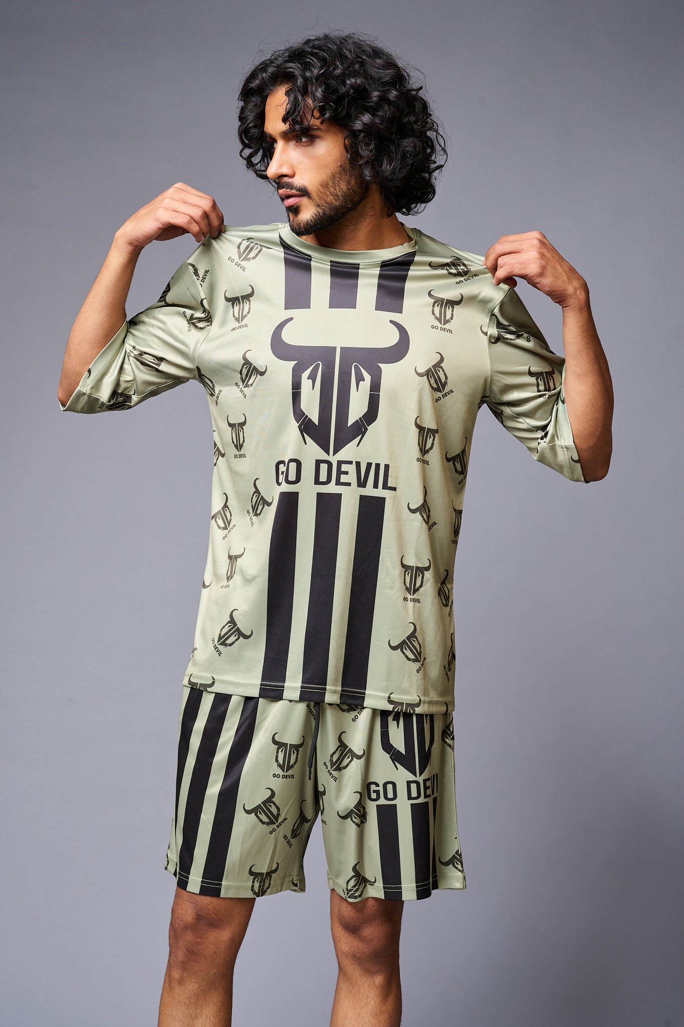 Go Devil With Logo Printed Green Co-ord Set for Men - Go Devil
